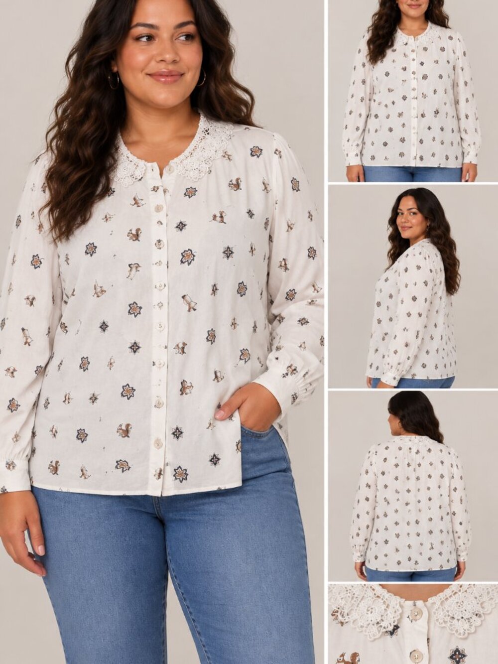 💖 2/$40 Vintage Pik Nik White Lace Collar Motif Blouse